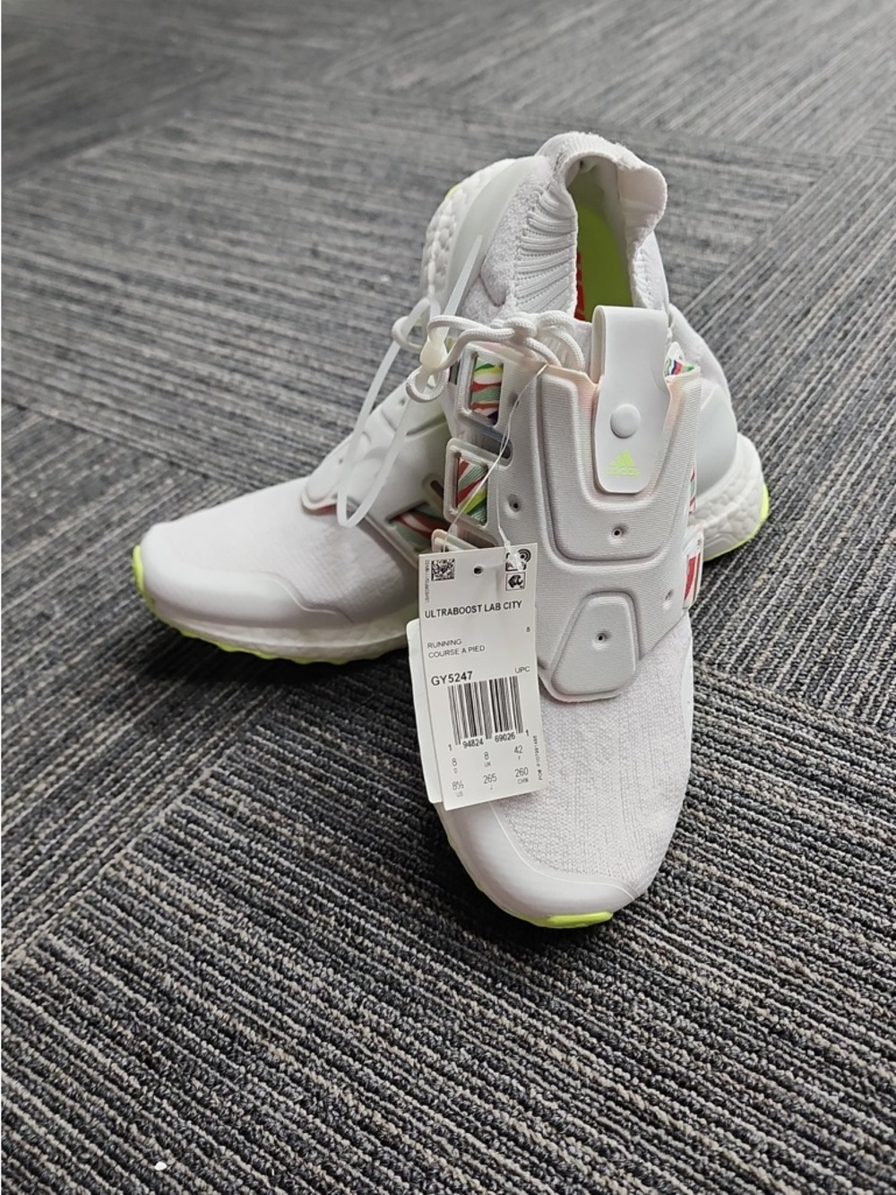adidas White Ultraboost Lab City Sneakers with Neon Lime Accents